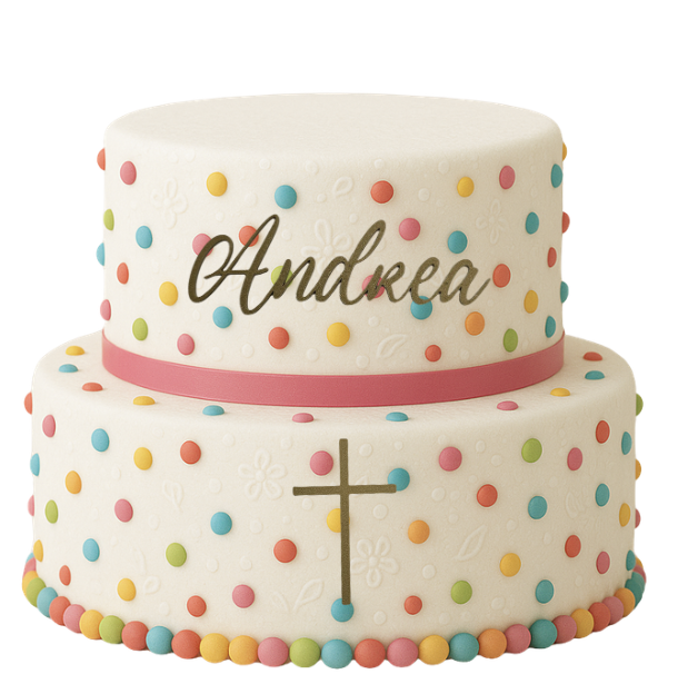 Personalizirani topper s imenom i križem za tortu za krštenje ili krizmu