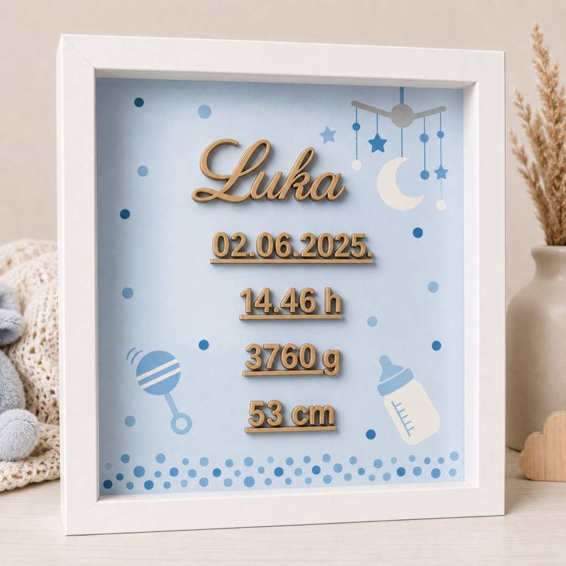 Personalizirani okvir za bebe s 3D-printanim imenom i podacima