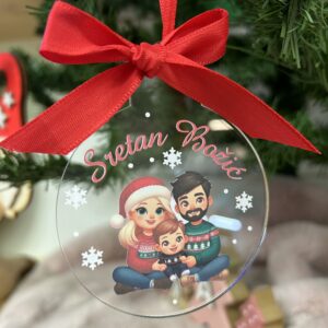 Personalizirane plexi božićne kuglice s animiranom obitelji ili likom