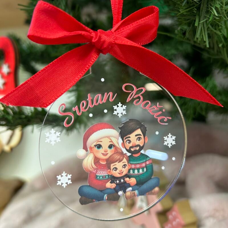 Personalizirane plexi božićne kuglice s animiranom obitelji ili likom