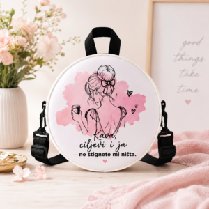 Personalizirana okrugla torbica s ilustracijom žene