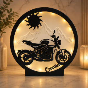 Personalizirana 3D lampa s motorom i kratkim tekstom po želji, crno-bijeli dizajn s baterijskom rasvjetom